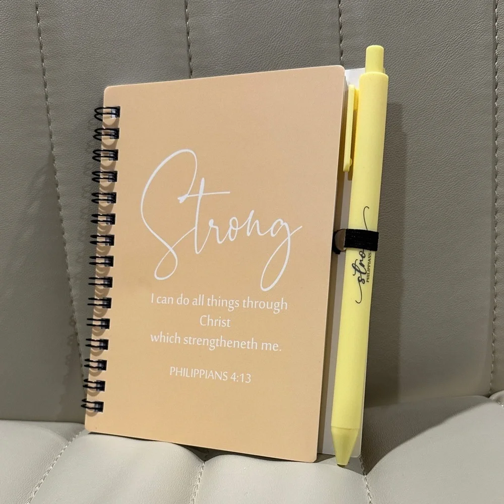 Bible Verse Notebook Trio & Pens Blessed Psalms Strong Philippians Capable Mark